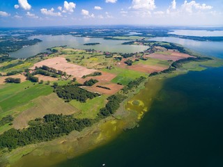 Poster - Aerial view of beautiful landscape of lake district, Mamry Lake in the foreground, Swiecajty Lake in the background, Mazury, Poland