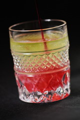 Sticker -  crystal Glass with efervescent tablet in water with raspberry syrup