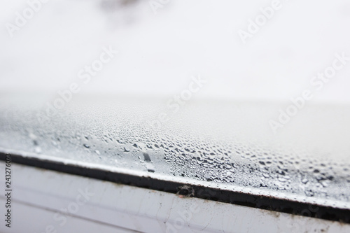 Mold On A Foggy Plastic Window Of White Color Close Up This Mold On A Foggy Plastic Window Of White Color Close Up