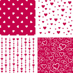 Wall Mural - seamless patterns with hearts. valentine's day, wedding party decorations set. vector wrapping paper