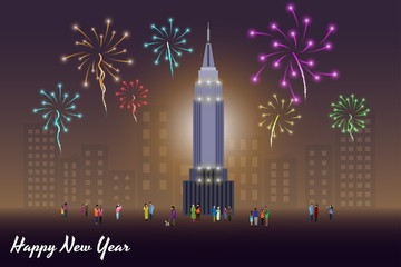 Wall Mural - people celebrate happy new year with firework in the city,vector