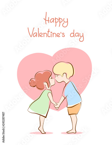 Kissing girl and boy against heart. Cute cartoon happy valentine's day sign  - Buy this stock vector and explore similar vectors at Adobe Stock | Adobe  Stock