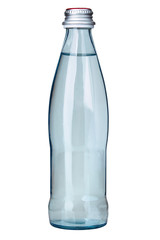 Glass  bottle  filled with pure drinking water isolated on the white background (0,3 liters)