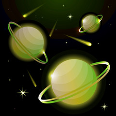 Wall Mural - fantastic space background with planets with ring, stars and comets. astronomy and space, celestial 