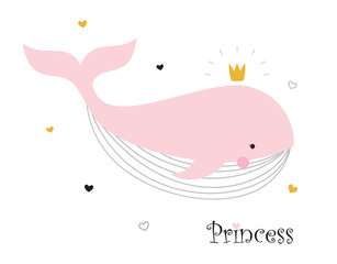 Wall Mural - cute princess whale