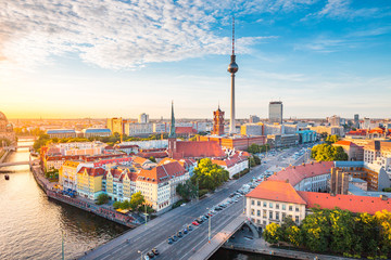 Wall Mural - Berlin skyline with Spree river at sunset, Germany