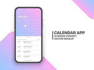 Wall Mural - calendar app concept january 2019 page with to do list and tasks ui ux design mockup vector on frame