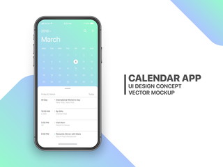 Wall Mural - calendar app concept march 2019 page with to do list and tasks ui ux design mockup vector on framele