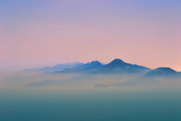 Tranquil view of stunning mountains in Da Nang, Vietnam by dawn.