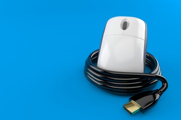 Wall Mural - Computer mouse with hdmi cable