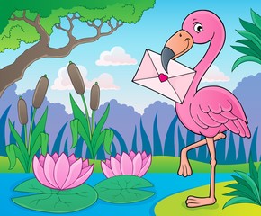 Canvas Print - Flamingo with love letter theme 2