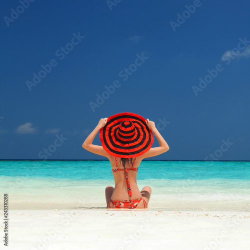 Young Fashion Woman Relax On The Beach Happy Lifestyle