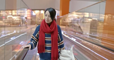 Poster - Woman take escalator at shopping center