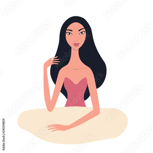 Young Beautiful Asian Woman Wearing Strapless Pink Cocktail Party