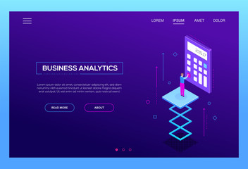 Business analytics - modern isometric vector web banner