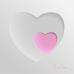 Wall Mural - Greeting card for Valentines Day. White and pink hearts on a white background and the inscription This is love.