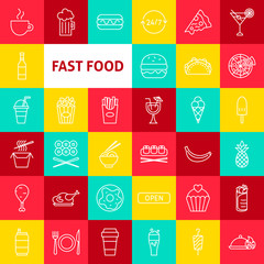 Sticker - Vector Fast Food Line Icons