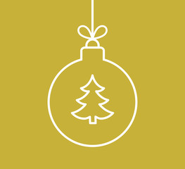 Canvas Print - christmas tree outline shape in christmas ball on gold background