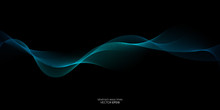 Abstract Vector Wave Line Flowing Green And Blue Color Isolated On Black Background For Design Elements In Concept Technology, Music, Science, A.I.