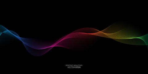 Wall Mural - Abstract vector colorful wave line flowing isolated on black background for design elements in concept technology, music, science, A.I.