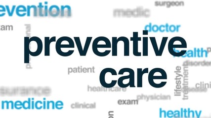 Wall Mural - Preventive care animated word cloud. Kinetic typography.