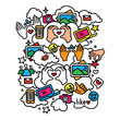 © 21021021 - Social networks illustration. Internent icons. Hand drawn vector illustration.