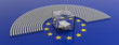 © Rawf8 - European Union parliament seats and a voting box on EU flag background. 3d illustration