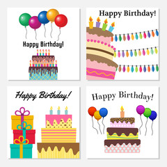 Wall Mural - Set of four greeting cards with sweet cake