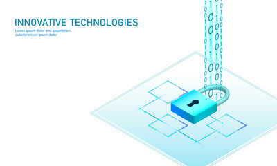 Wall Mural - isometric internet security lock business concept. blue glowing isometric personal information data 