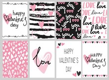 Valentines Day Gift Cards. Calligraphy And Hand Drawn Design Elements. Handwritten Modern Lettering.