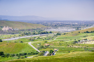 Wall Mural - View of the bayshore freeway and the PG&E Metcalf electricity substation, south San Jose, San Francisco bay area, California