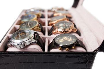 Wall Mural - storage box with collection of men wrist watches