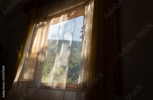 In Sunny Morning From Window Of A Room Romantic Mountain View Behind The Curtains Buy This Stock Photo And Explore Similar Images At Adobe Stock Adobe Stock