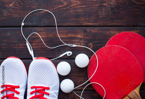 Sport Fitness Weight Loss Concept Ping Pong Racket Balls