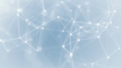 Digital cloud.Network Connection background, rotating flickering cool blue light mesh cloud of connections with white lines and dots with depth-of field effect. Seamless loop.