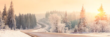 Winter Landscape, Winter Forest,  Winter Road And Trees Covered With Snow, Germany