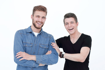 Two attractive young men isolated on a white background