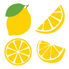 Wall Mural - Fresh lemon fruits, flat vector illustrations