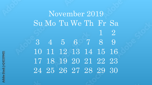 November 2019 Desktop Wallpaper Calendar 2019 Blue Background