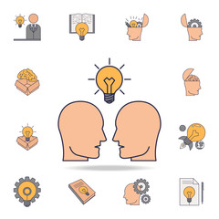 people and a light bulb above them fild color icon. Detailed set of color idea icons. Premium graphic design. One of the collection icons for websites, web design