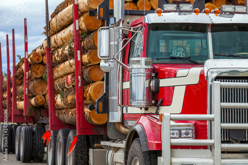 Heavy Loaded Timber Transport Truck In British Columbia