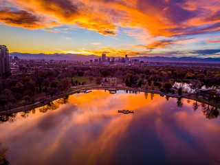 Wall Mural - Beautiful Drone Sunset from above City Park in Denver, Colorado