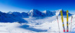 © Gorilla - Ski in winter season, mountains and ski touring backcountry equipments on the top of snowy mountains in sunny day. South Tirol, Solda in Italy.