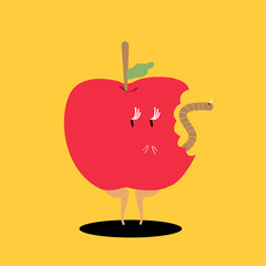 Sticker - Bitten red apple cartoon character vector