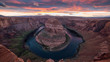 wide sunset shot of horseshoe bend near page in the american state of arizona