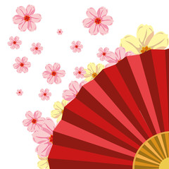 Poster - chinese fan with cherry blossoms