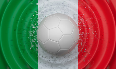 Italy, soccer ball on a wavy background, complementing the composition in the form of a flag, 3d illustration