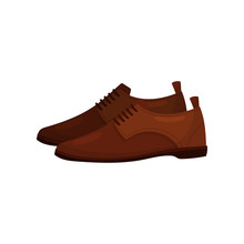 Classic Brown Leather Shoes With Laces. Trendy Male Footwear. Men Fashion Theme. Flat Vector Design
