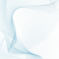 Wall Mural - Grid technic abstraction. Vector squiggle, waving light blue, gray subtle curves. Line art tech design. Modern scientific wave pattern on white background. Draped textile imitation. EPS10 illustration