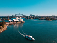 January 10, 2019. Sydney, Australia. Landscape Aerial View Of Sydney Opera House Near Sydney Business Center Around The Harbour. 